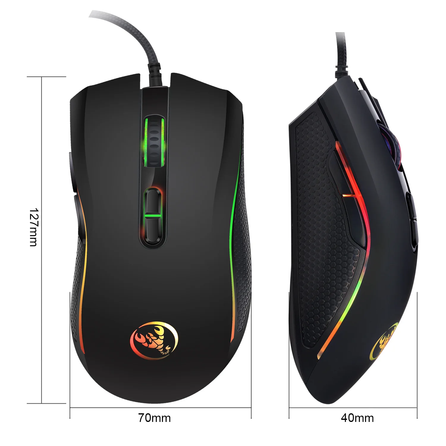 Colorful glowing gaming mouse, e-sports wired mouse, dpi four levels adjustable up to 3200dpi