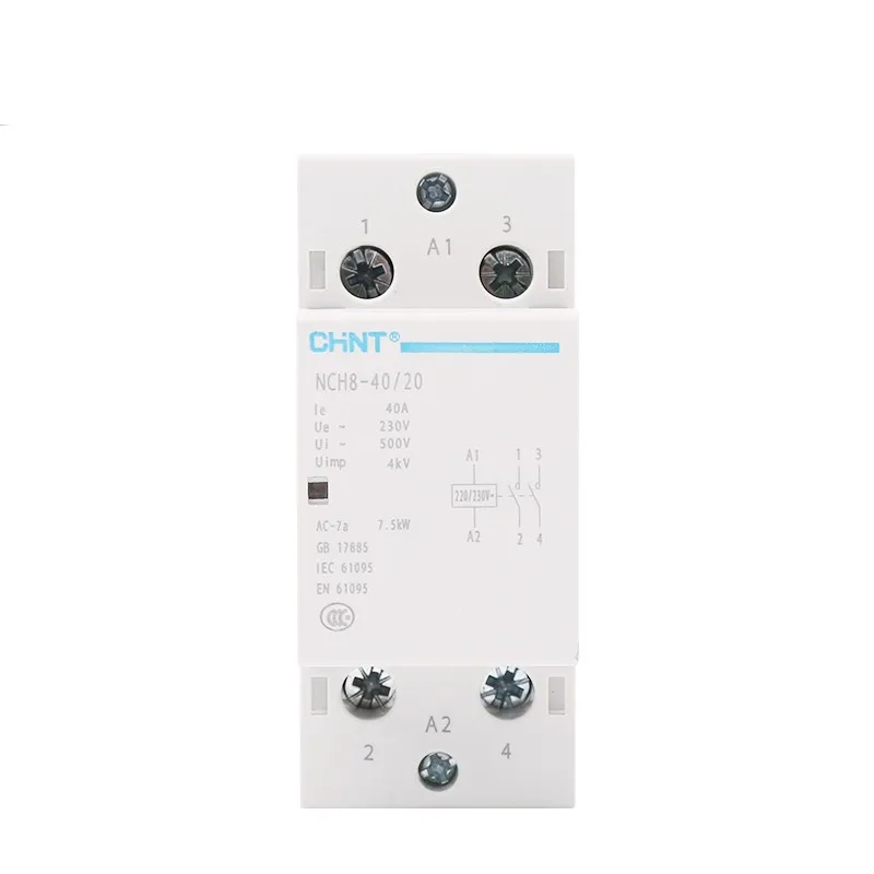 CHINT CHNT NCH8 AC contactor rail type household small single-phase 2P 4P 220V 230V 40A 63A 50HZ 60HZ 2NC 2NO 1NO1NC 4NO 2NO2NC