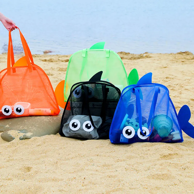 Cute Large Capacity Storage Bag Portable Foldable Mesh  Sand Digging Toy Organizer Pouch for Beach Travel Outdoor Sports