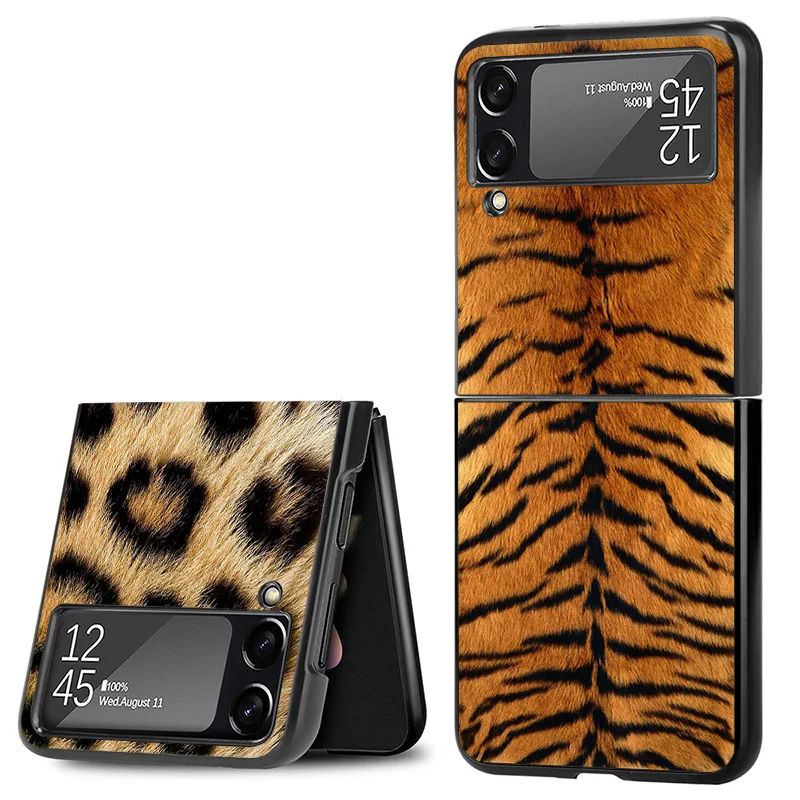 Matte Phone Case For Samsung Galaxy Z Flip6 5G Flip5 Flip4 Flip3 ZFlip 6 3 4 5 Tiger Leopard Print Hard Black Cover