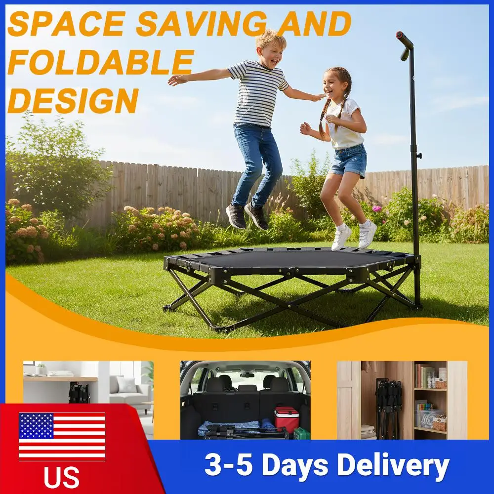 

42in Fitness Rebounder 450lbs Max Load Foldable Mini Trampoline with Adjustable T-Bar Handle for Indoor Outdoor Home Gym