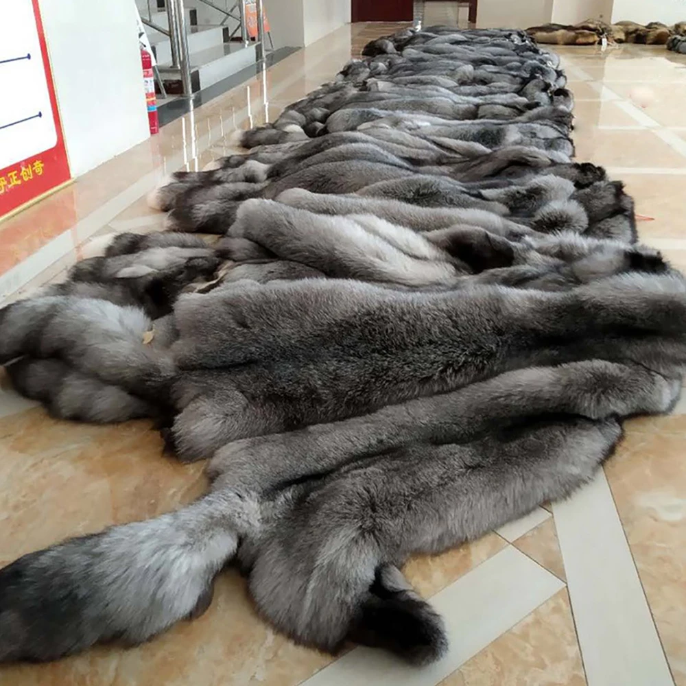 Genuine Silver Fox Fur, Winter Dense Leather Hides, Natural Tanned Pelts, DIY Craft Materials for Lining, Coat, Scarf, Collars