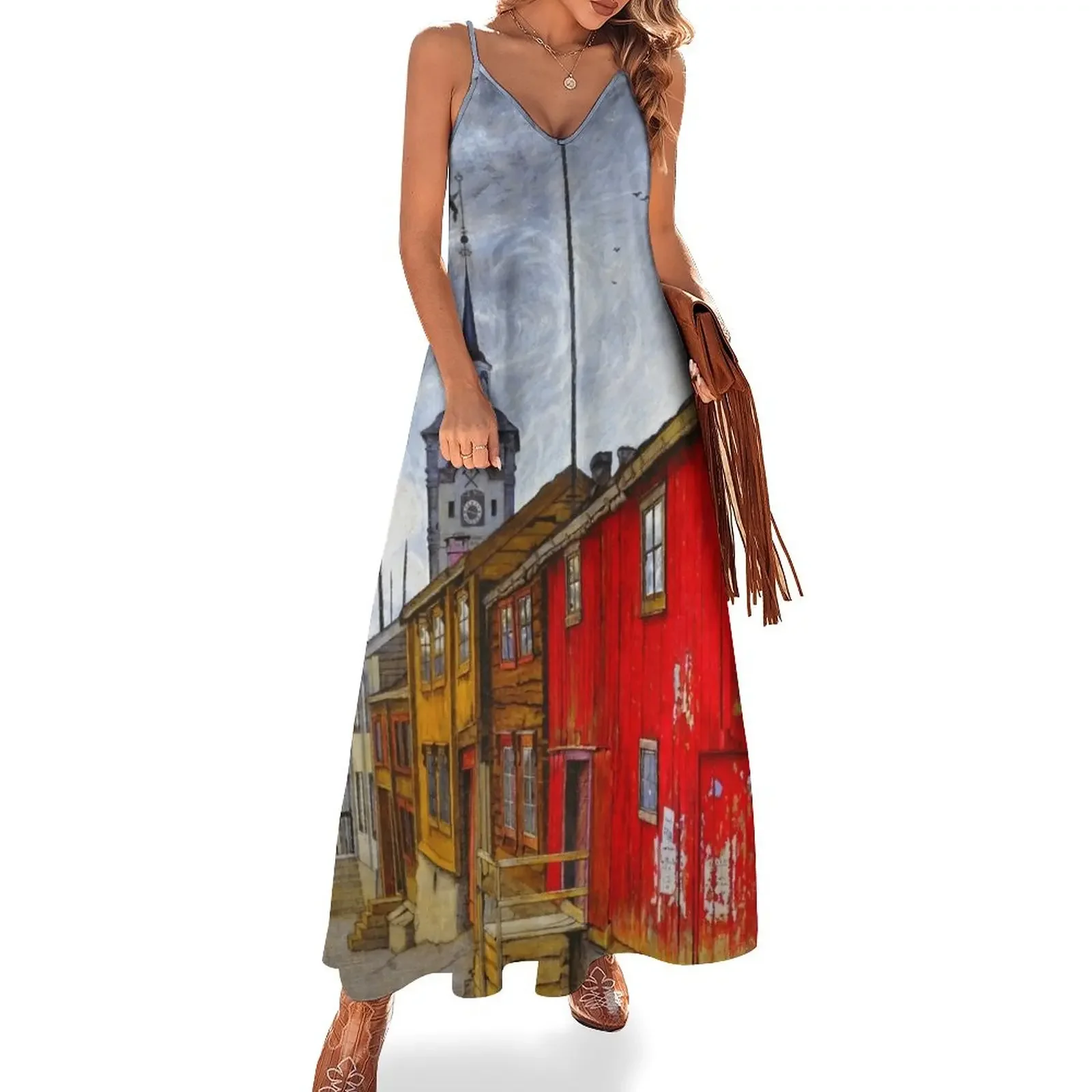 

Harald Sohlberg - Street in Rros Sleeveless Dress loose women's dress clothes
