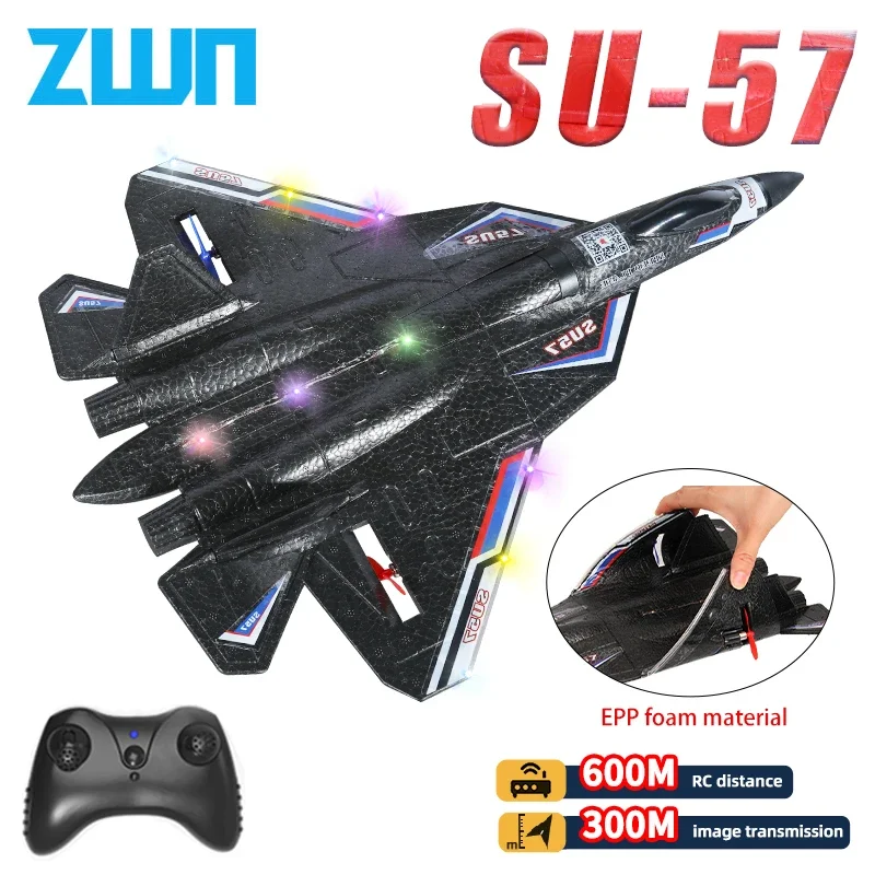 RC Plane SU57 2.4G con luci a LED aereo telecomando modello volante aliante EPP Foam Toys aereo per regali per bambini