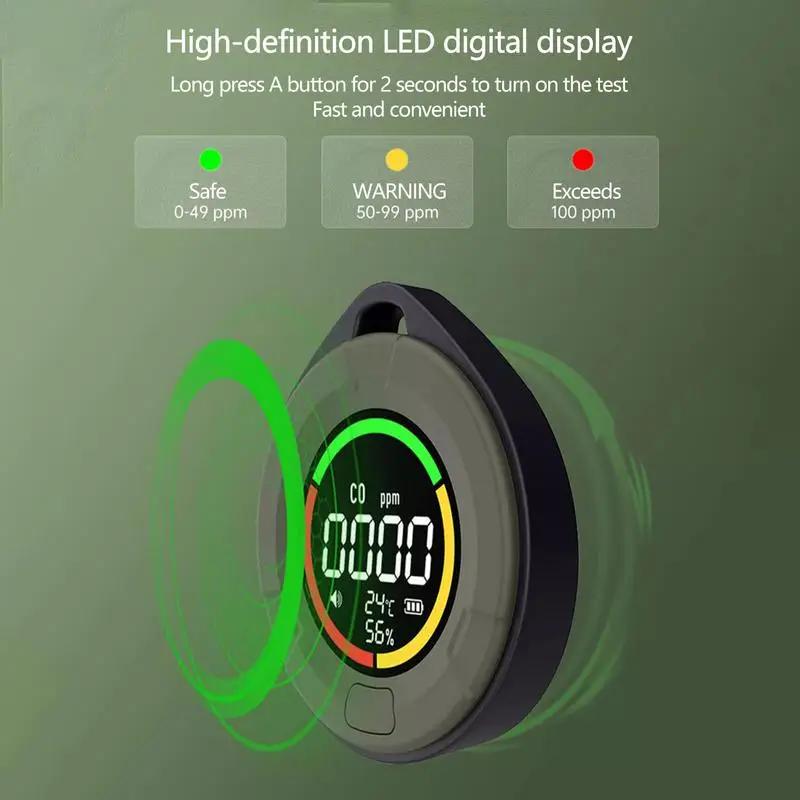 CO Detector 3 In 1 LED Digital Display Carbon Monoxide Home Detector Temp And Humidity Tester CO Sensor 1000mAh Portable CO