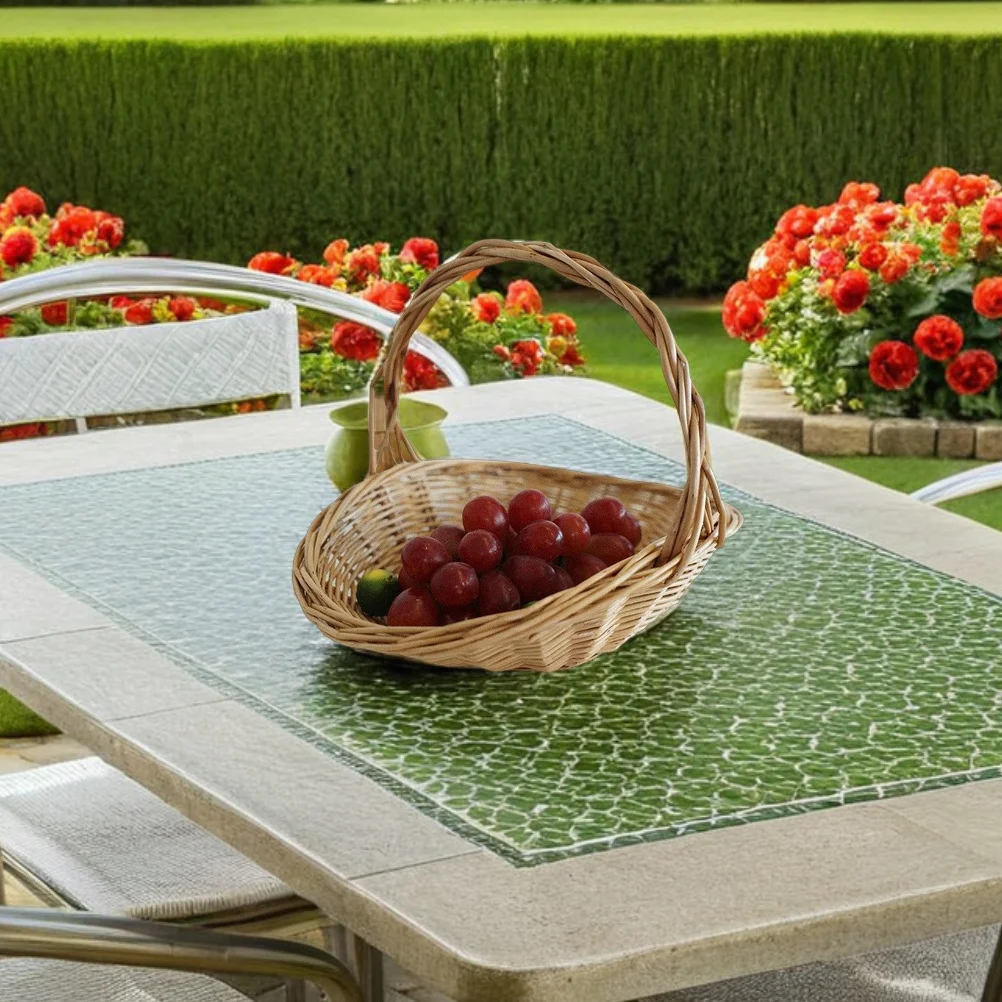 Cesta de mimbre para frutas y verduras, cesta portátil tejida a mano para Picnics, jardinería, eventos al aire libre, decoración de almacenamiento, cesta de almacenamiento para Picnic