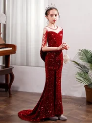 Elegant Trailing Mermaid Dresses for Prom girls birthday Party wedding Children Evening Gown Teens Costume Kids bridesmaid dress