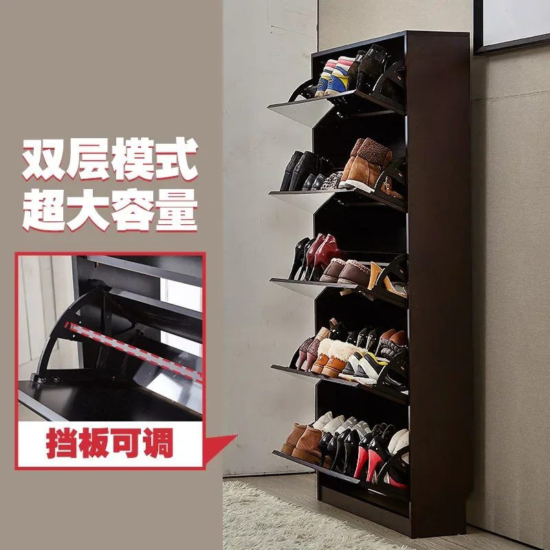 Light luxury shoe cabinet, ultra-thin entry, extremely narrow and high tipping bucket corner cabinet, mirror black