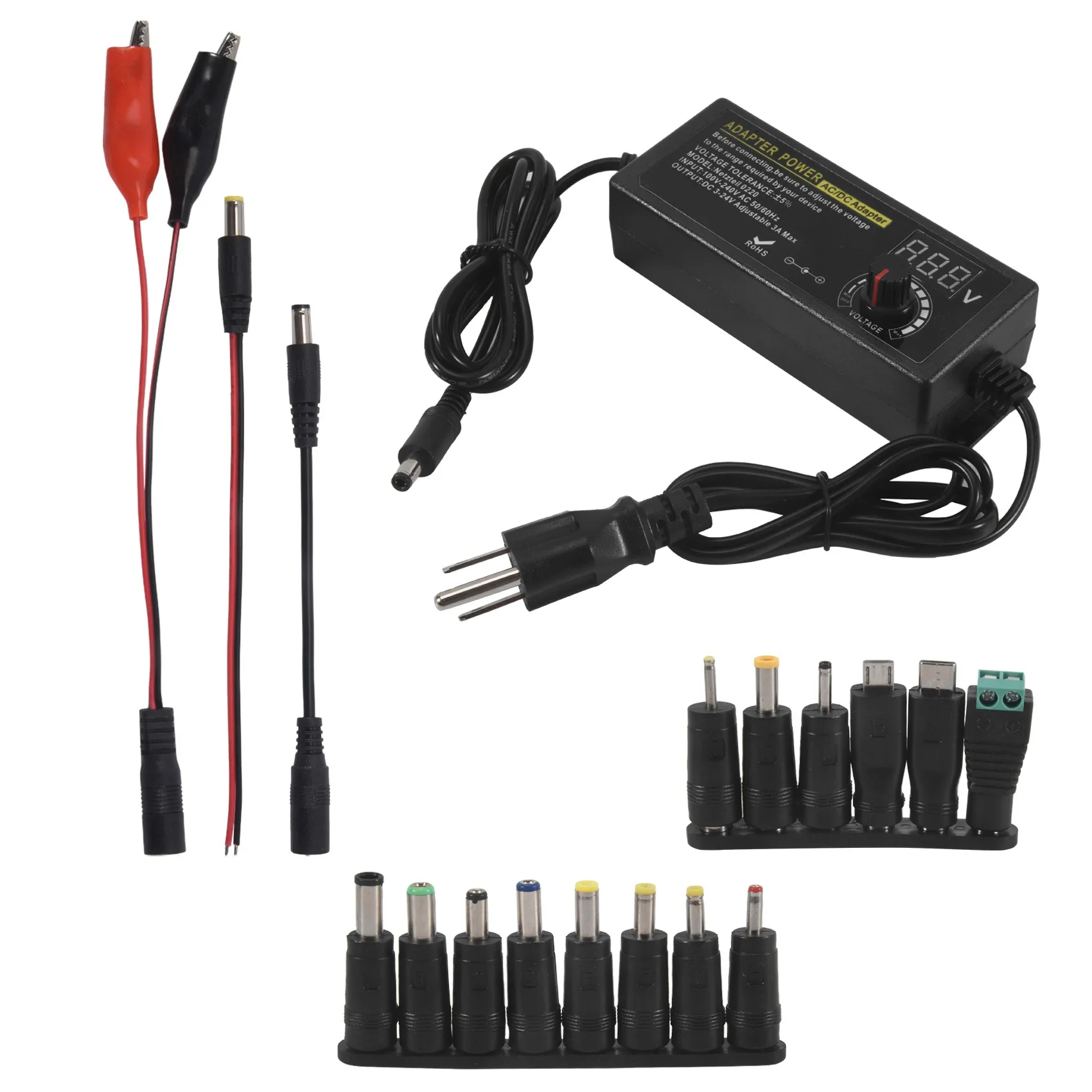 A76I-3X Power Supply 3V-24V 3A 72W Adjustable Variable 3V 5V 6V 9V 12V 18V 20V 24V AC/DC,100V-240V AC To DC Converter US Plug