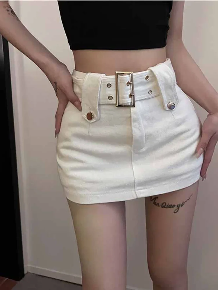 

Sexy Skirt Woman Vintage High Waist Belt 2024 Spring Summer New Fashion Culottes Solid Slim Streetwear Female Mini Skirts Casual