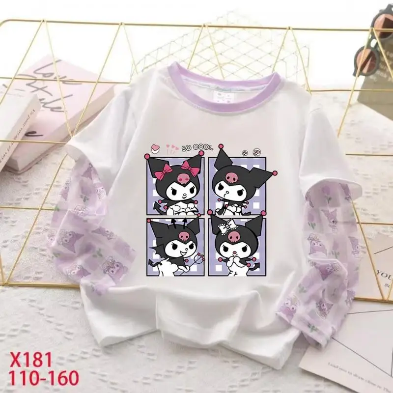 

Sanrio Fashion Sunscreen Kuromi Kawaii Children Short Sleeve Summer New Style Cinnamoroll Girl Ice Sleeve T-Shirt Print Cartoon