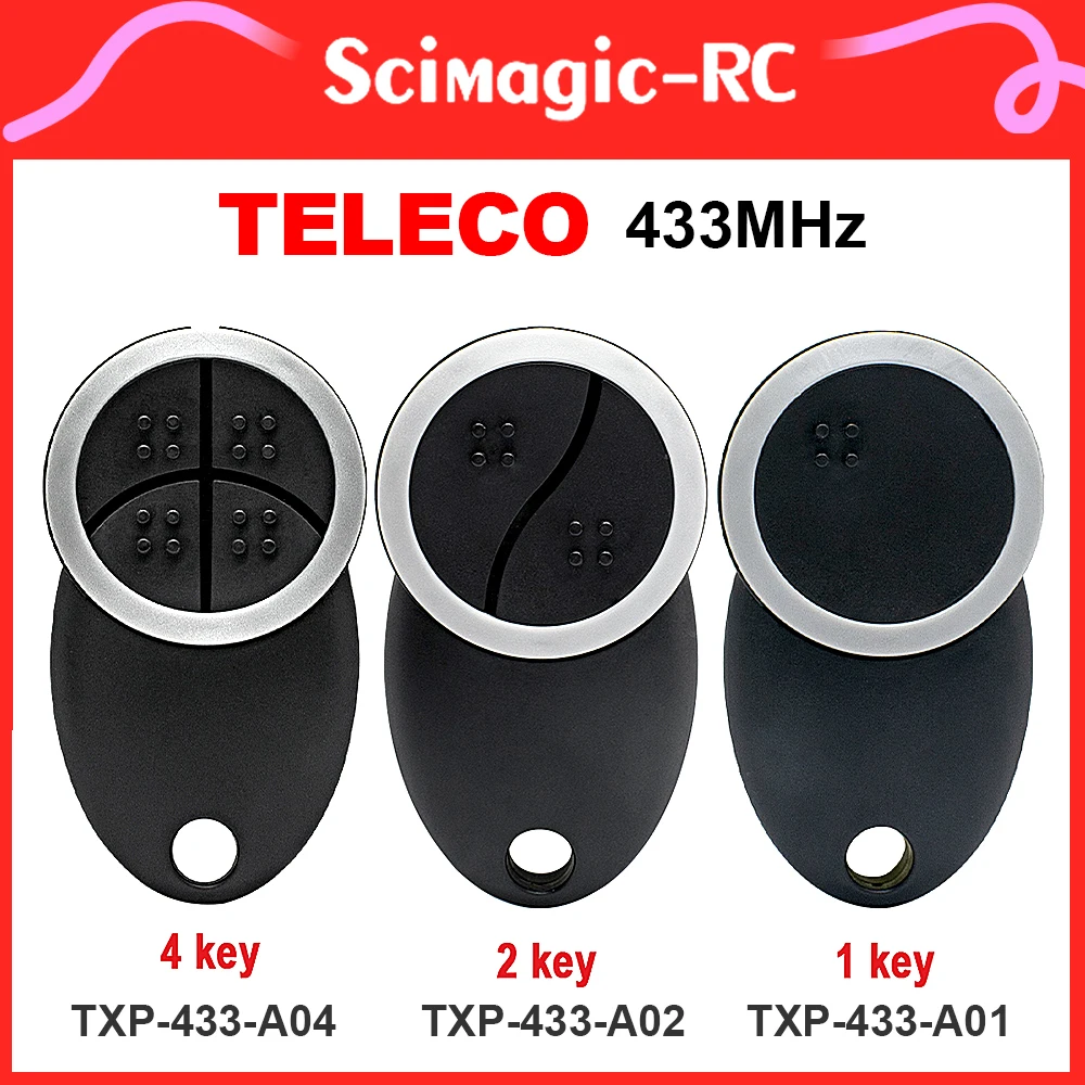 

TELECO TXP-433-A01 TXP-433-A02 TXP-433-A04 Garage Remote Control 433.92MHz Rolling Code Gate Door Handheld Transmitter