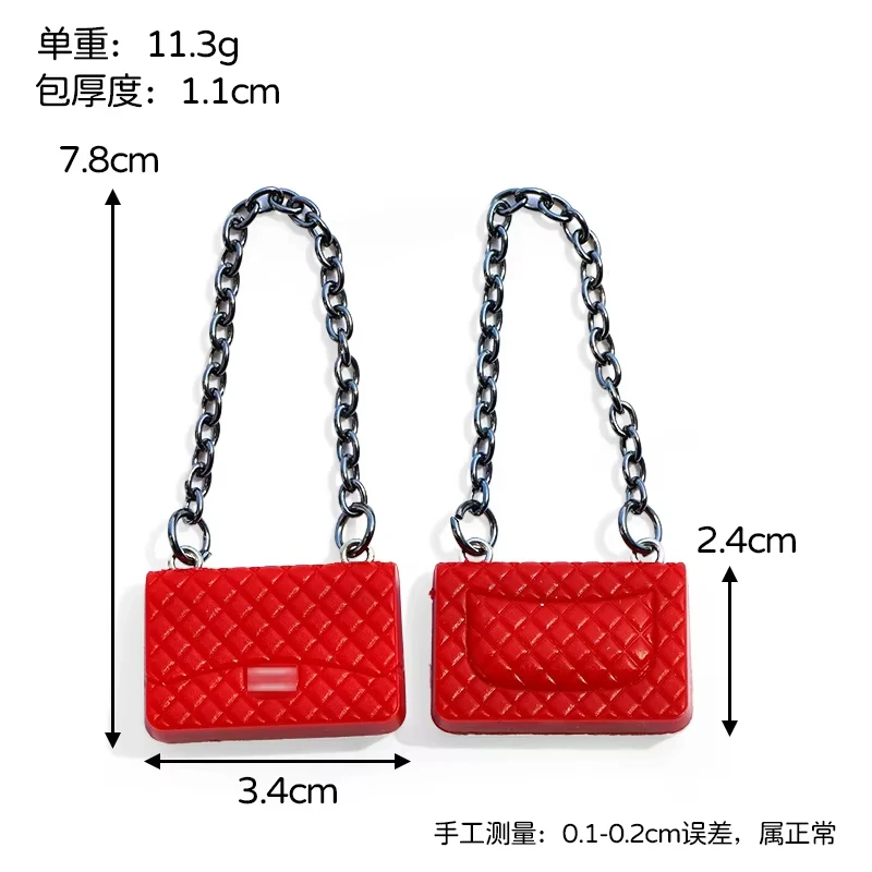 1Pc Fashionable Rose Red Blue White Small Size Chain Bag Resin Accessories 0.945*1.34in 3d Diy Phone Case Doll Decorations