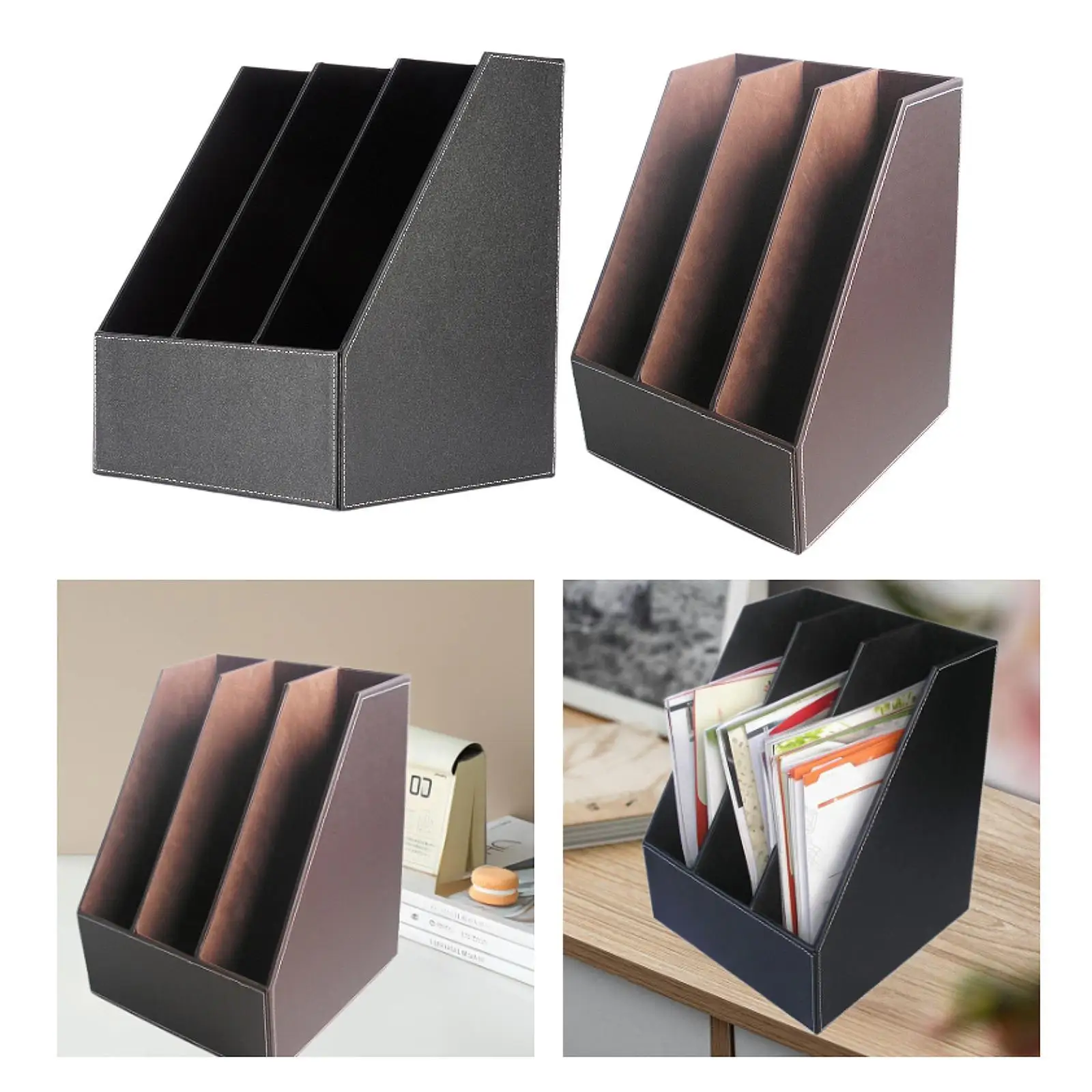 Desk File Organizer Business Office Supplies 3 Grids Versatile Magazine Rack File Box for Workspace Tabletop Home Bedroom Office