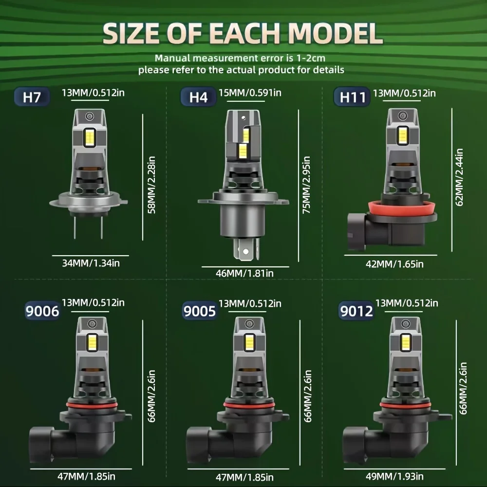 2pcs LED Headlight Bulbs Super Bright 30000LM, Easy Install, Fits Most Vehicles (H4 H11 9005/HB3 9006/HB4)