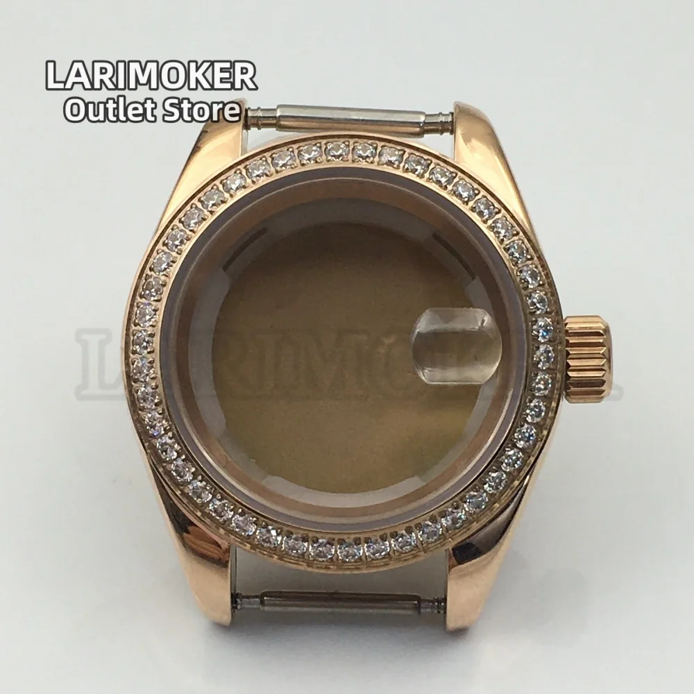 LARIMOKER 28mm Luxury Women Case Diamond Bezel Sapphire Glass Stainless Case Calendar Magnifier Fit NH05NH06 Movement Waterproof