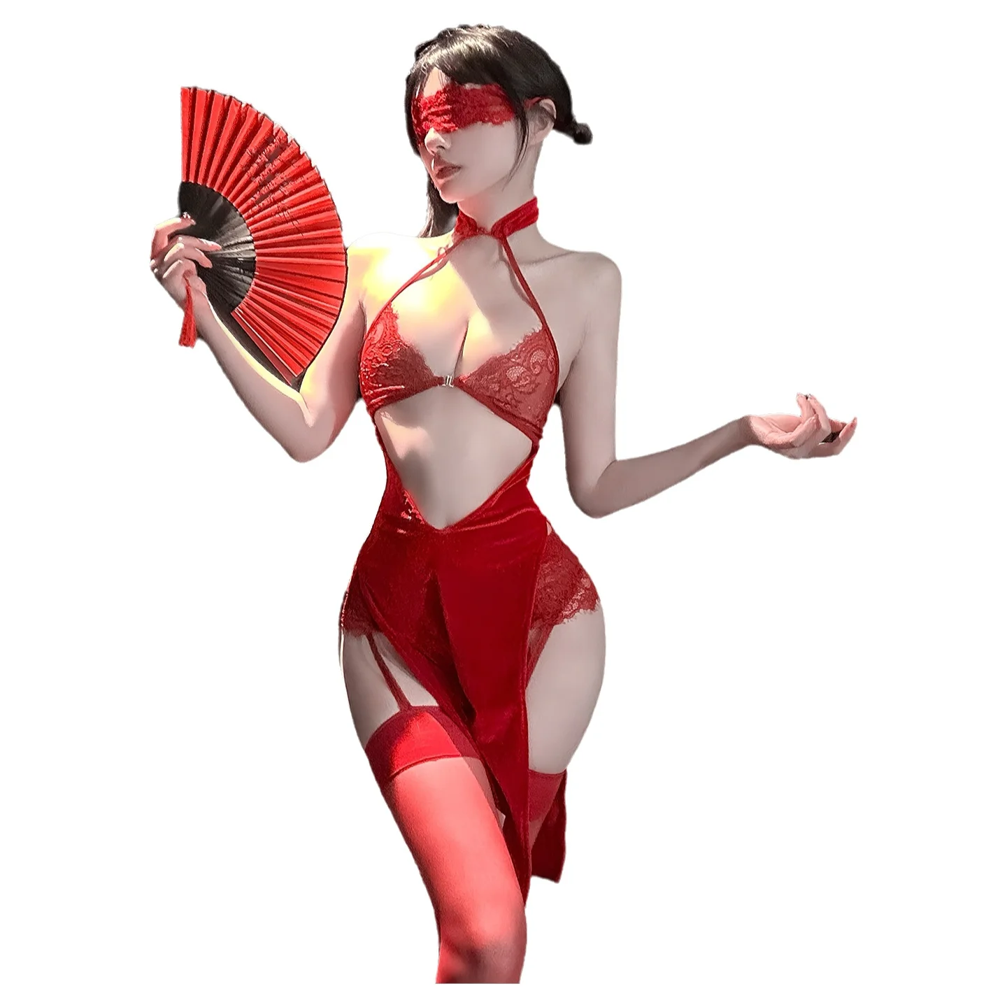 

Lace Seductive Erotic Lingerie Pure Desire Halter-neck Slit Cheongsam Sensual For Young Women Dress Hanging Dress Elegant SWG4