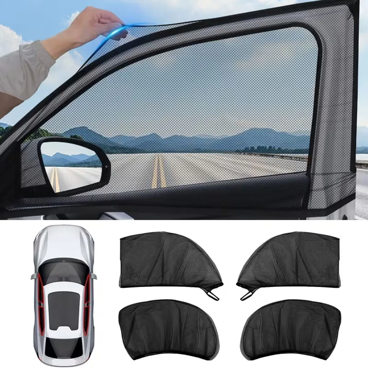 4-Piece Set of Car Sunshades, Anti-Mosquito Insulation Sunshades, Car Window Glass Sunscreen, Privacy Shade Curtain Thickened