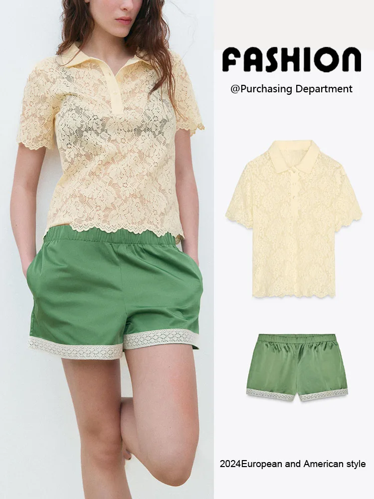Summer New Women's Faion irt  Collar ort Sve Quali orts Two-Piece Set Comfortable Breathable Casual Outfit