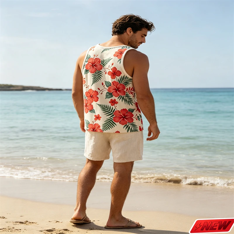 3d Printed Flower Plant Graphic Tank Top Men Summer Fresh Fashion Sleeveless T Shirt Hawaiian Party Casual New Quick Dry Vest