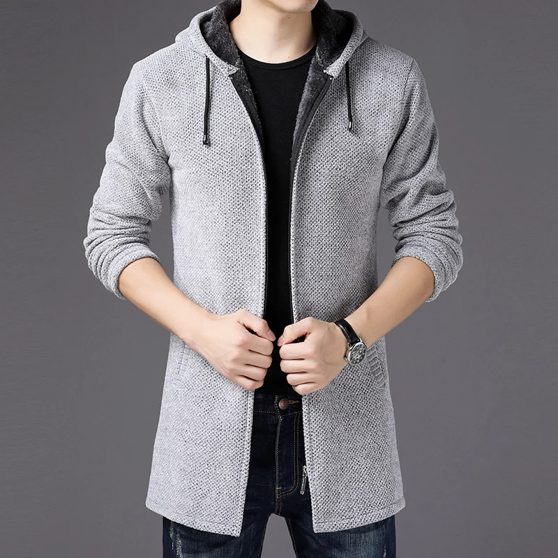 

Men Long Sweatercoats Hooded Cardigans Sweaters New Fashion Men Winter Outwear Casual Sweaters Wool Liner Thicker Warm Sweaters