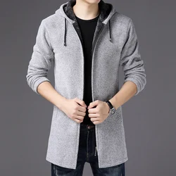 Men Long Sweatercoats Hooded Cardigans Sweaters New Fashion Men Winter Outwear Casual Sweaters Wool Liner Thicker Warm Sweaters