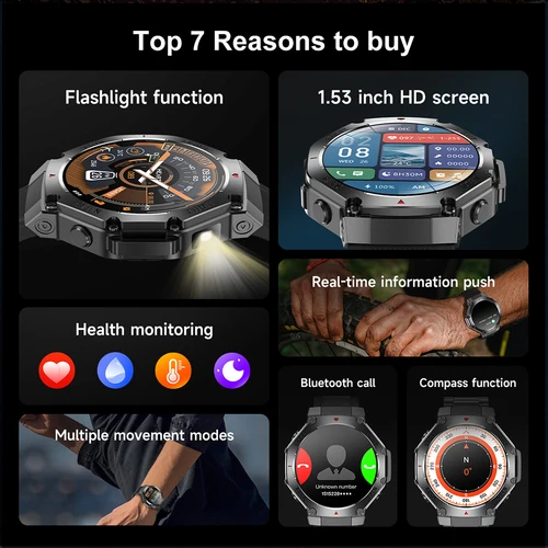 Imagen 2 del producto 2025 nuevo reloj inteligente deportivo para hombres GPS AMOLED monitoreo del ritmo cardíaco linterna LED NFC Bluetooth llamada 3ATM relojes inteligentes impermeables