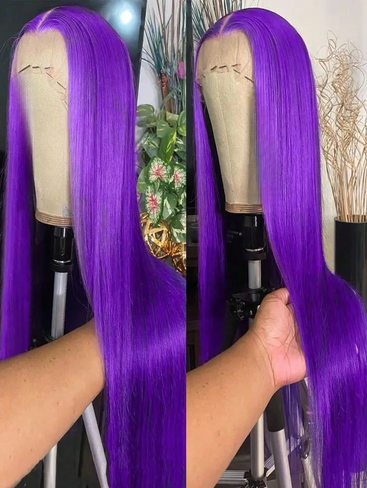 Dark Purple Wig Long Silky Straight Free Part Synthetic Lace Front Wigs Heat Resistant Fiber Wig for Women Daily Party Cosplay