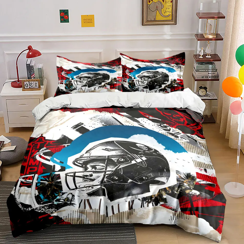 Red, black, and white rugby helmet Printed Duvet Cover Set 1 Duvet Cover+2 Pillowcase Multi Size Bedroom Bedding Decoration