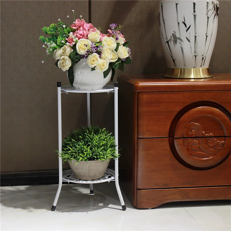 ABFI 2X Two-Layer Elegant Metal Plant Stand Shelf Potted Plant Holder Modern Tall Plant Pot Stands For Indoor Outdoor Decor A