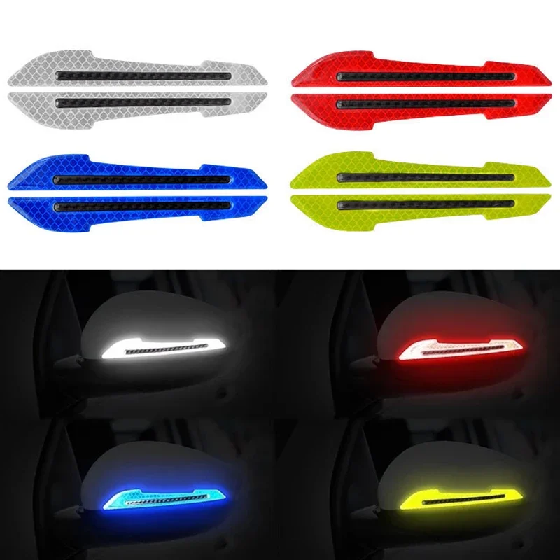 2Pcs Car Rearview Mirror Reflector Collision Avoidance Warning Strip Tape Traceless Protective Sticker  on Car Rearview Mirror