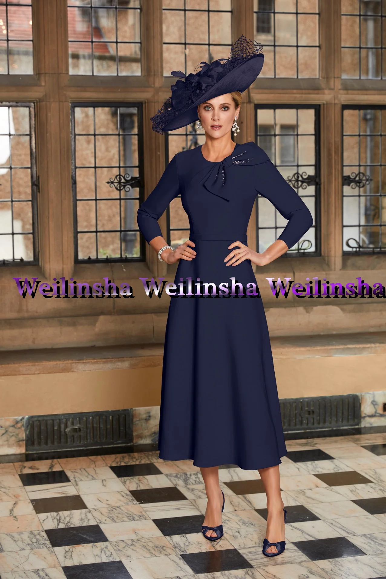 Weilinsha-Robe plissée pour la mère de la mariée, manches 2023, simple, ligne A, en jersey, robes de mariage, nouvelle collection 3/4