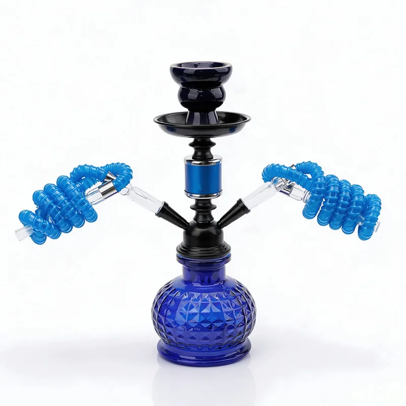 Arabic Hookah Set Double Hose Hookah Set Diamond Cut Glass Shisha Complete Kit For Home Bar Party