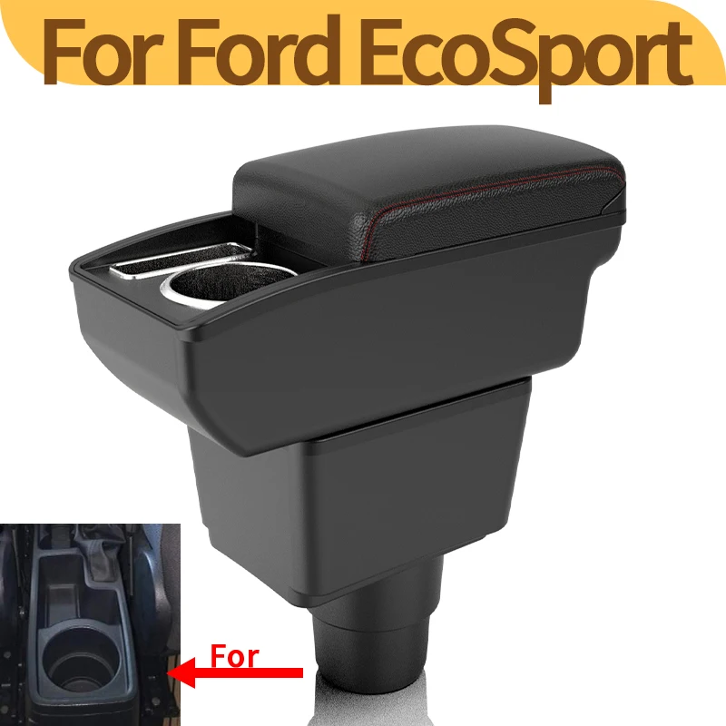 For Ford EcoSport raised armrest multi-functional center console storage box with cup holders car interior upgrade component