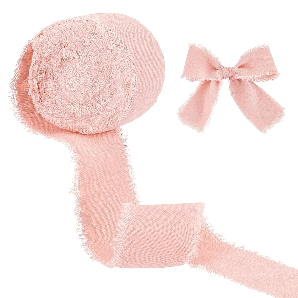 

10M Polyester Frayed Ribbon Raw Edge Ribbon Gift Packaging Accessories Pink 1-5/8 inch(40mm) 10.94 Yards(10m)/Roll