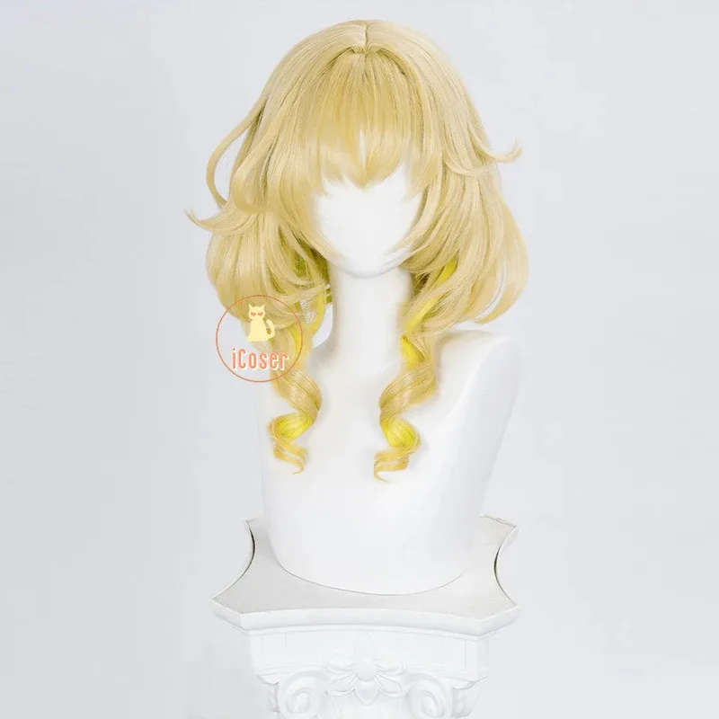 iCoser Honkai スターレール Aglaea コスプレウィッグブロンドショートヘアアンフォレウスゴールドウィーバーハロウィンパーティー女性ガールズカーニバル