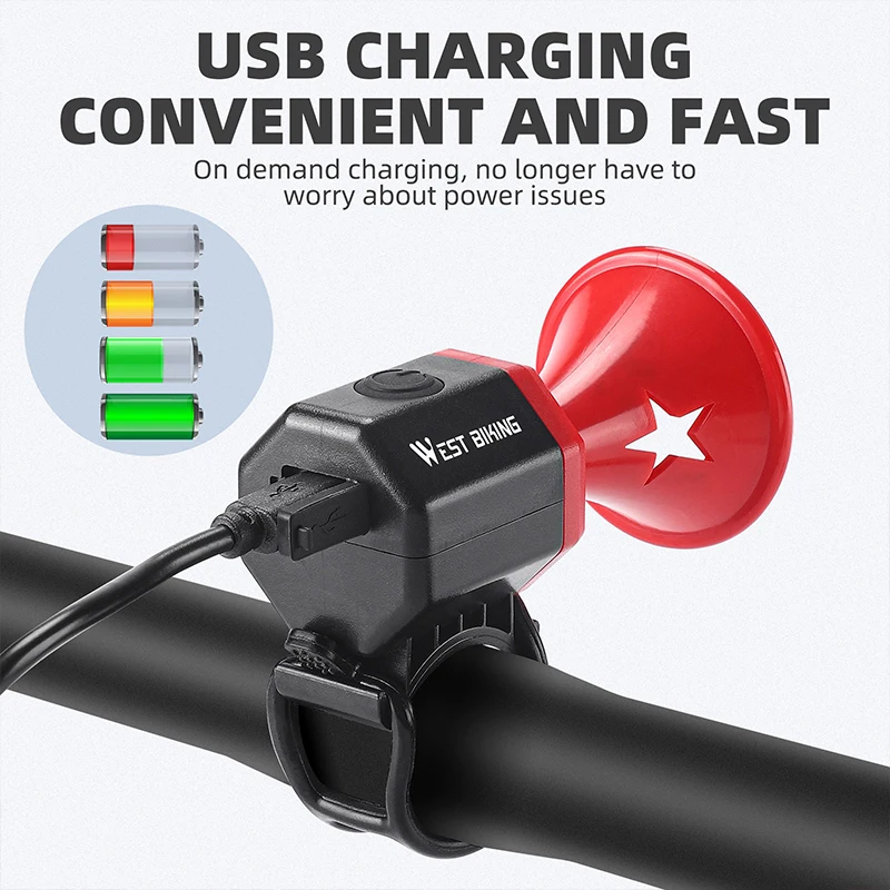 전기 자전거 경적, 120DB 자전거 벨 링, USB 충전식 자전거 경적, 큰 소리 알람, 사이클링 전기 벨, 자전거 액세서리