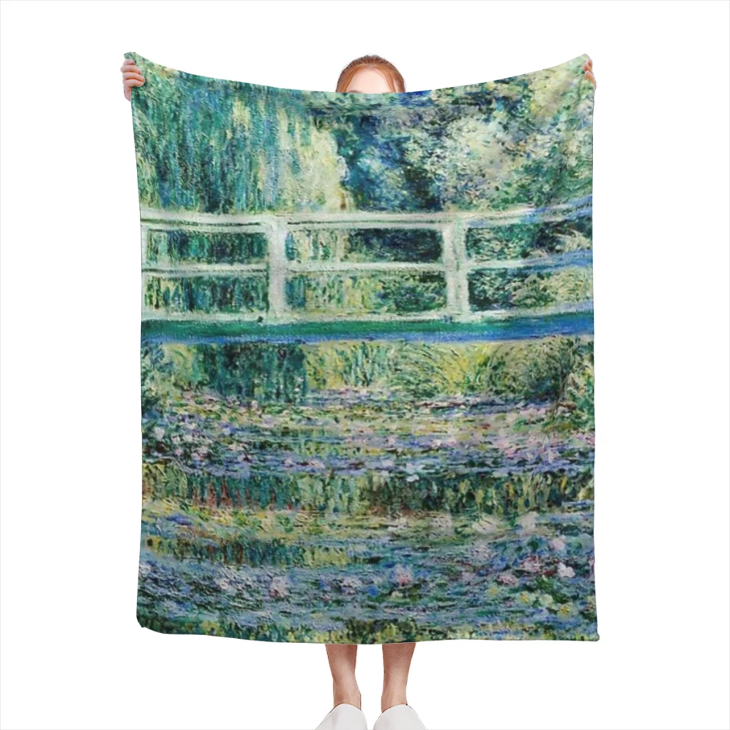 

Fluffy Baby Blanket Monet Water Lilies and Japanese Bridge 1899 Sofa Camp Nap Bedspread Cozy Flannel Blanket Bedroom Decor