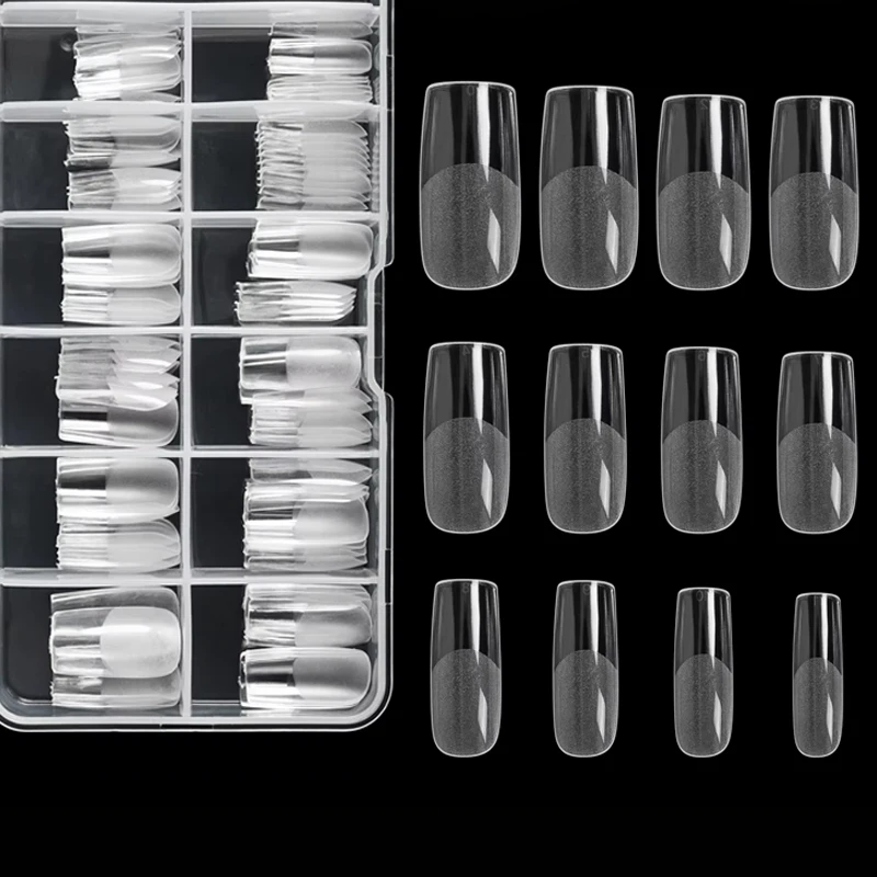 Square Nail Tips 120 Pcs Artificial Full Cover Soft Clear Gel Tips 12 Sizes Sharp False Nails for Nail Extension