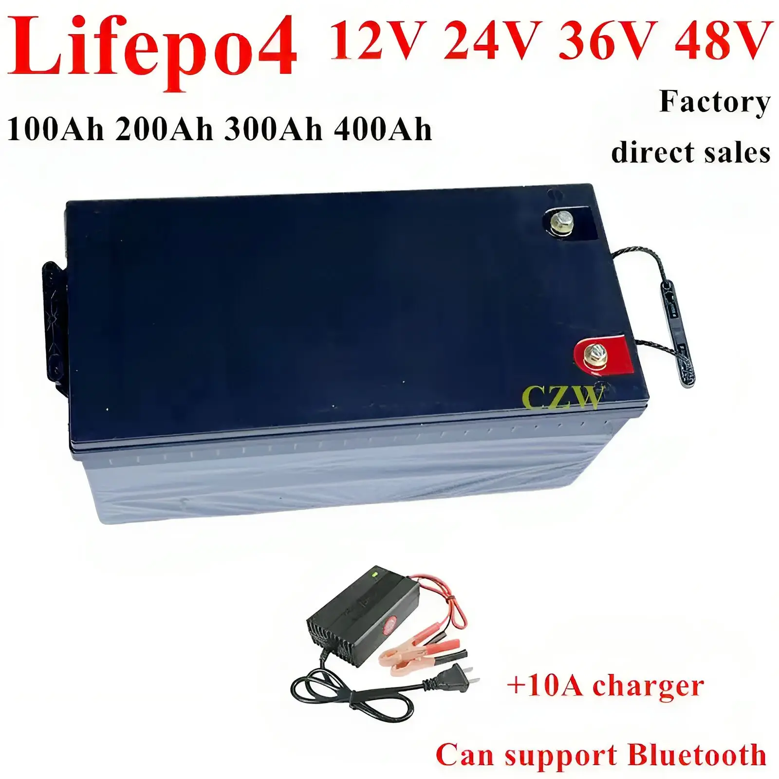 

CZW 12V 24V 36V 48V 100AH 150Ah 200AH 300Ah 400Ah lifepo4 lithium battery bluetooth BMS APP for solar inverter EV Fishing boat