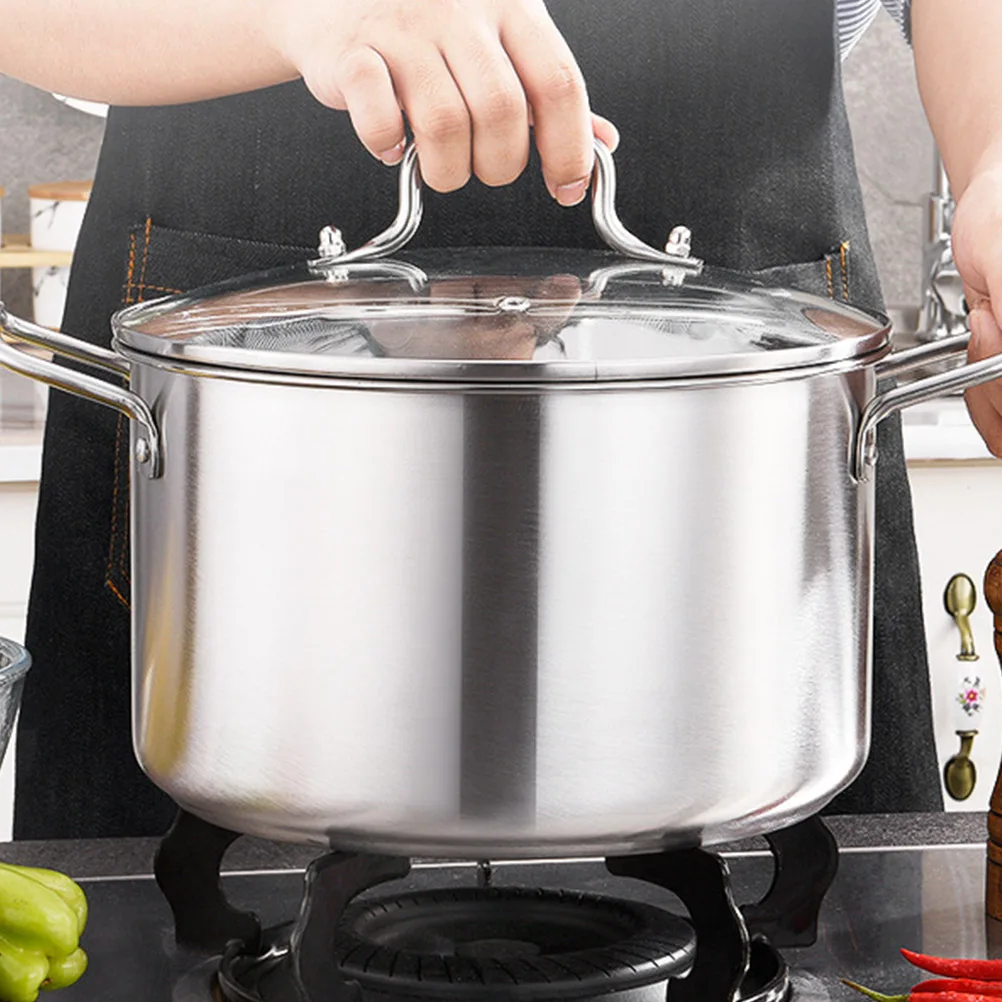 

1pc Large Capacity Soup Pot Stainless Steel Stockpot Steamed Cooking Pot Multi-Function Glass Lid Leakproof Food Grade