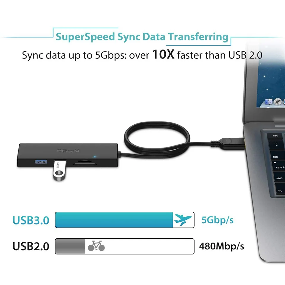 QGeeM USB Hub 3.0 محول قارئ بطاقة USB الفاصل لأجهزة الكمبيوتر المحمولة شاومي ماك بوك برو 2015 5 USB 3.0 Hub لأجهزة الكمبيوتر ملحقات الكمبيوتر #3