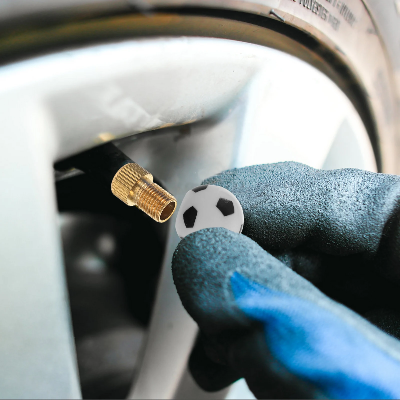 

10pcs Tire Valve Caps Copper Core Abs Durable Universal Replacement Soccer Design Sporty Air Dust Cover Car Motorcycle Bicycle