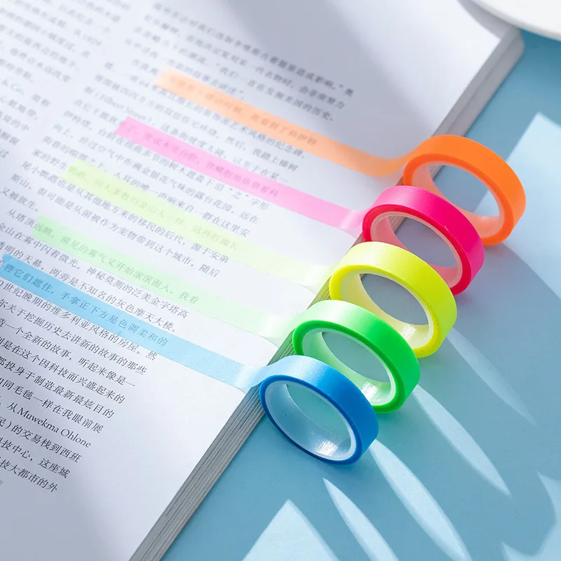 

5 Rolls Fluorescent Color Washi Tapes Writable Index Stickers Kawaii Sticky Notes Memo Pads Classification Marks Office Supplies