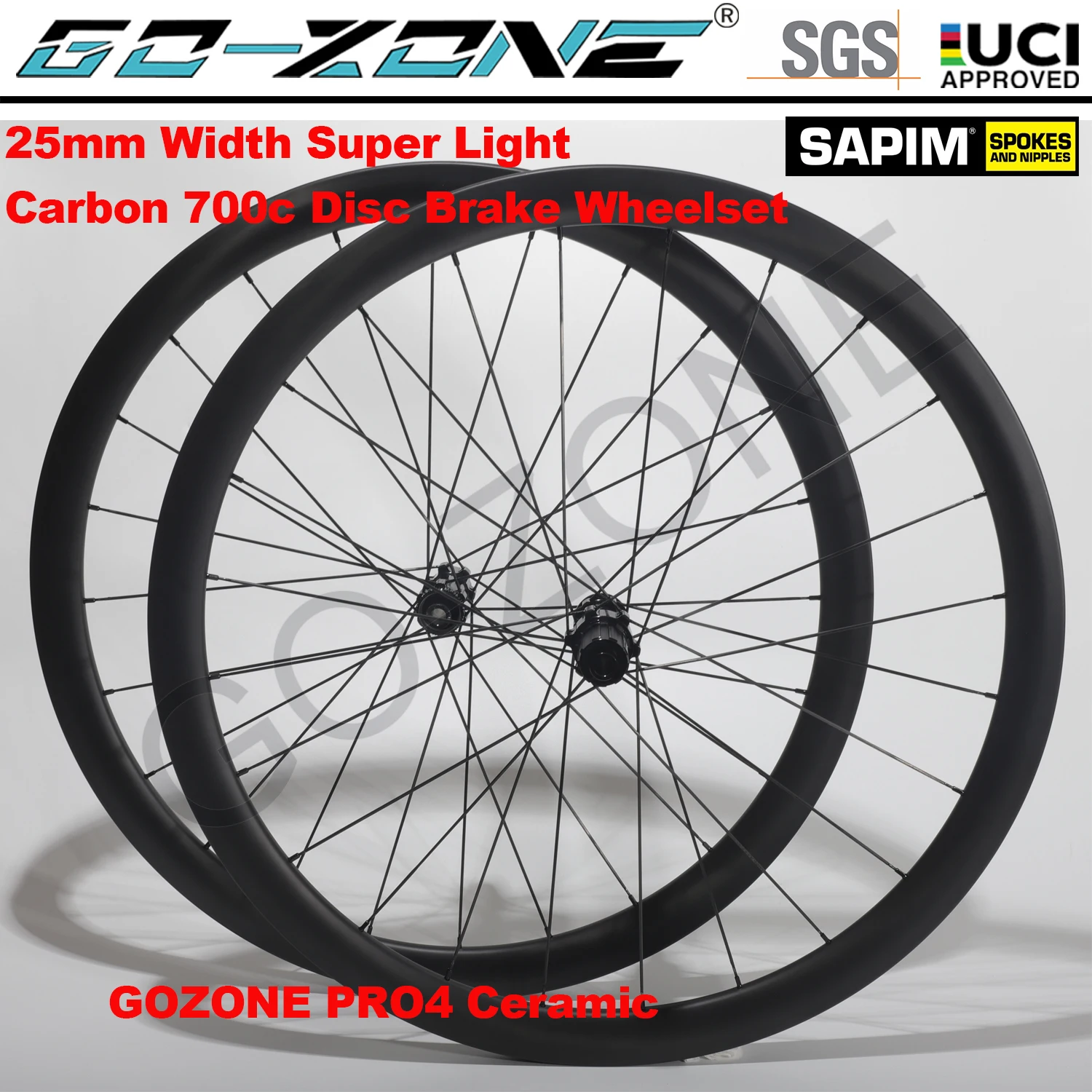 

Factory Outlet Super Light Clincher Tubeless Carbon Wheelset Disc Brake 700c GOZONE PRO4 Ceramic Sapim 24/24H Carbon Road Wheels