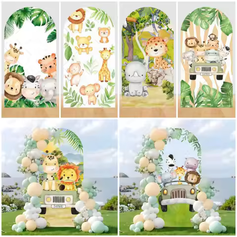 Safari Jungle Animals Baby 1st Birthday Arch Photography Backdrop Cover Baby Shower Portrait Photographic Arched Background Prop