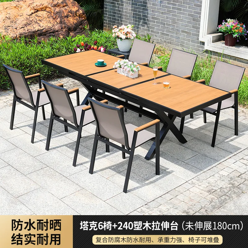 Outdoor tables and chairs Mesh chairs Plastic wood telescopic tables Combination garden villa courtyard tables and chairs Commer