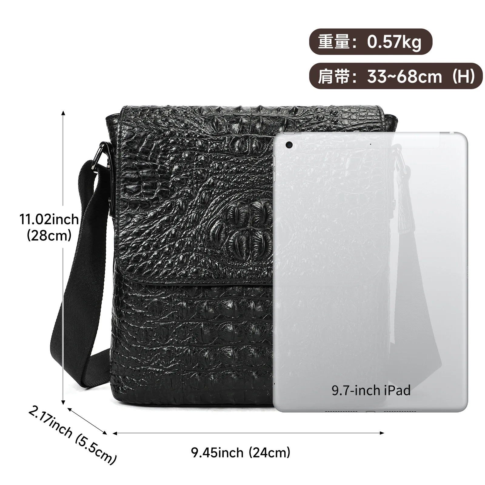 New Vintage Alligator Pattern Luxury Men's Handbags Cow Genuine Leather Male Shoulder Bag Men Crossbody Bag Messenger Bags