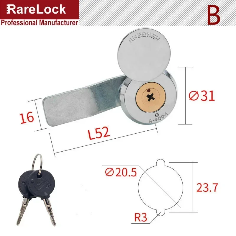 Cabinet Cam Lock with Cap 2 Tubular Cross Keys for Outside Box Door Mailbox Industrial Hardware Rarelock LK1002 G