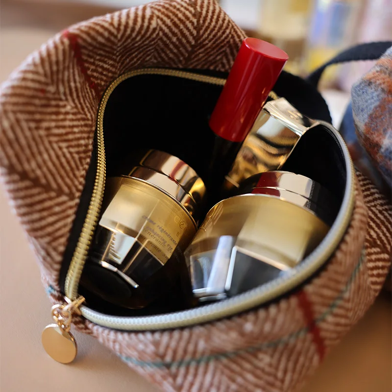 Geometric Cube Bag Metal Zipper Handle Fabric Brushed Creative Twill Square Wave Pattern Storage Bag Small Cosmetic bag